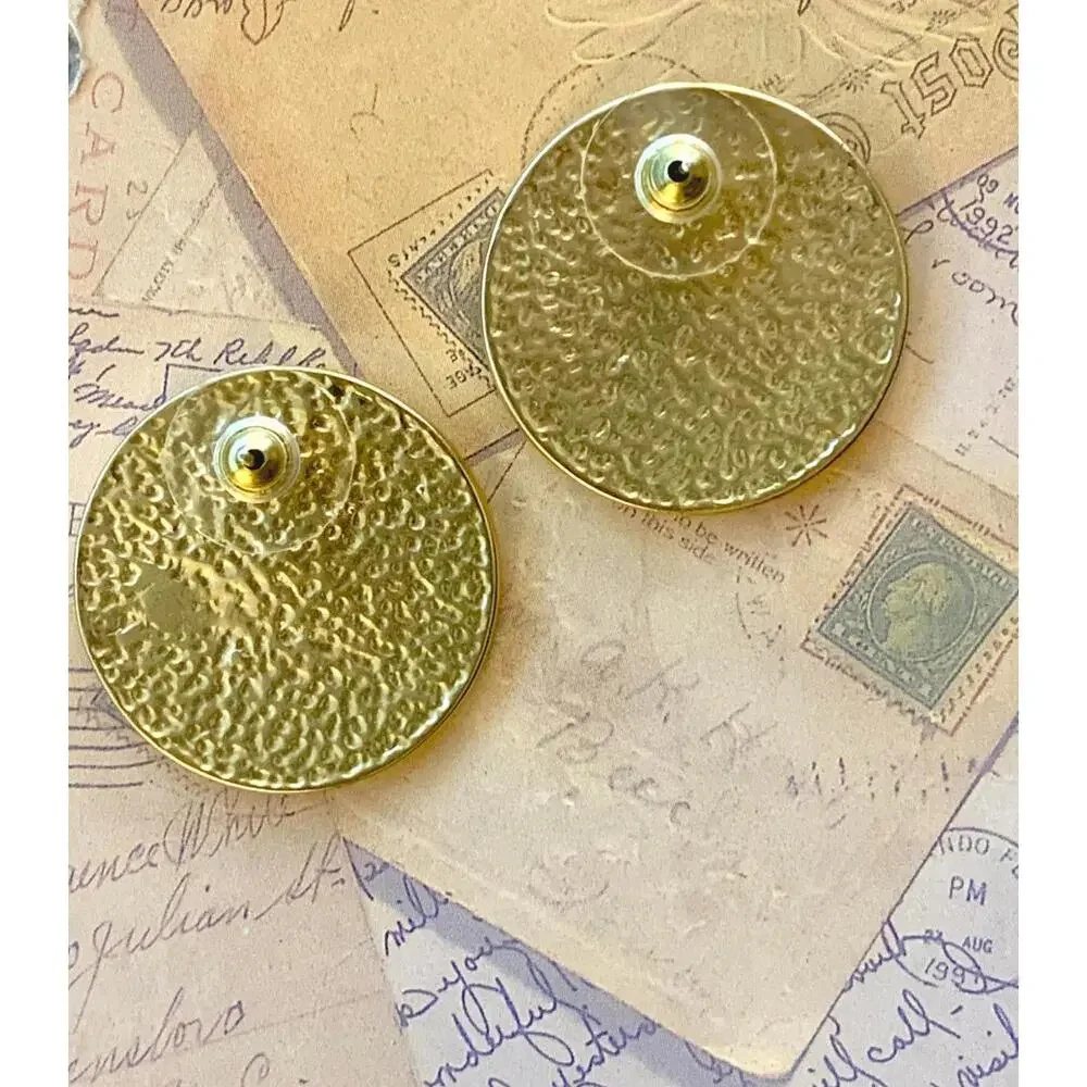 Vintage Republique Francaise 1808 Coin Style Black Border Stud Earrings